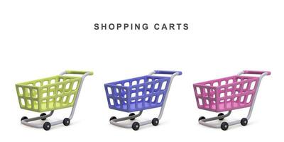 3d realistic set of shopping carts isolated. Vector illustration.