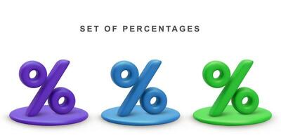 3d Realistic Set of percentage isolated on white background. Vector illustration.