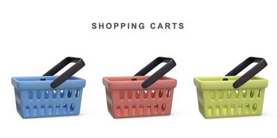 3d realistic Set of shopping carts. Vector illustration.