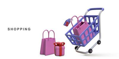 3d realistic shopping banner store. Vector illustration.