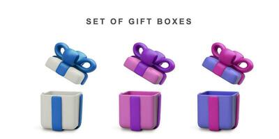 3d Realistic Set of open gift box isolated on white background. Vector illustration.