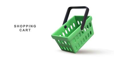 3d realistic green shopping cart isolated on white background. Vector illustration.