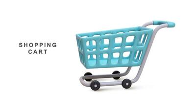 3d realistic blue shopping cart isolated. Vector illustration.