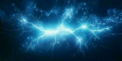 AI generated Blue Lightning with Dark Cloudy Sky. Thunderstorm Background. Generative AI photo