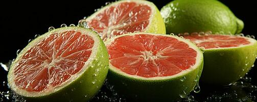 AI generated Sliced Fresh Grapefruits with Water Droplets. Pomelo Fruits. Generative AI photo