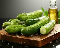 AI generated Fresh Cucumber with Water Droplets. Generative AI photo