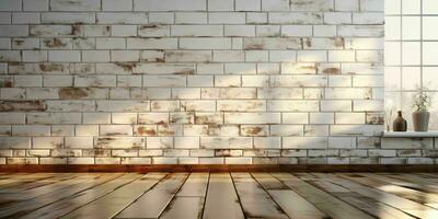AI generated White Brick Wall Texture Background. Room Interior with White Brick Wall. Generative AI photo