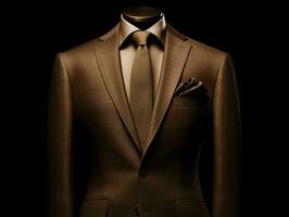 AI generated Elegant Brown Men's Suit Isolated on Black Background. Generative AI photo