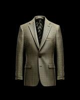 AI generated Elegant Beige Men's Suit with Gingham Motif Isolated on Black Background. Generative AI photo