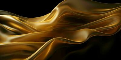 AI generated Luxurious Gold Silk Fabric Isolated on Black Background. Generative AI photo