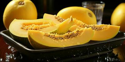 AI generated Fresh Canary Melon with Water Drops. Generative AI photo