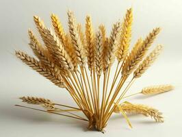 AI generated Close up of Wheat Ears Isolated on White Background. Wheat Grain. Generative AI photo