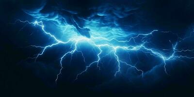 AI generated Blue Lightning with Dark Cloudy Sky. Thunderstorm Background. Generative AI photo