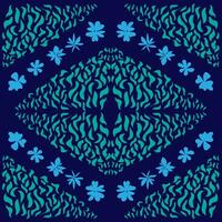 Vector abstract monochromatic pattern in the form of leaves and flowers on a blue background