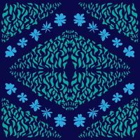 Vector abstract monochromatic pattern in the form of leaves and flowers on a blue background