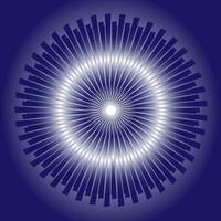 Abstract geometric pattern in the form of metallic shiny lines and stripes arranged in a circle on a blue background vector