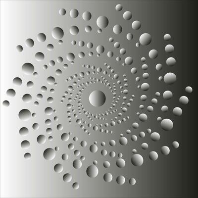 Abstract monochrome geometric pattern in the form of peas arranged in a circle on a gray background