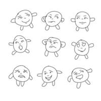 A set of vector stickers of emoticons expressing various emotions drawn in doodle style