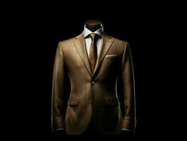 AI generated Elegant Brown Men's Suit Isolated on Black Background. Generative AI photo