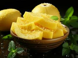 AI generated Fresh Canary Melon with Water Drops. Generative AI photo