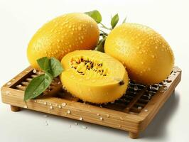 AI generated Fresh Canary Melon with Water Drops. Generative AI photo