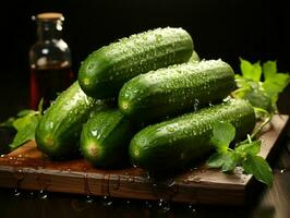 AI generated Fresh Cucumber with Water Droplets. Generative AI photo