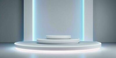 AI generated White 3D Room with Podium or Stand for Product Display. Futuristic Podium Scene. Generative AI photo