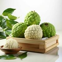 AI generated Fresh Custard Apples in a Basket. Sugar Apple. Healthy Fruit. Generative AI photo