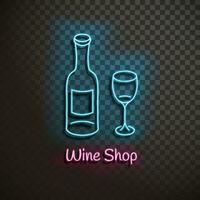 Wine shop. Neon blue sign. light banner. Vector Illustration