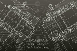 mecánico Ingenieria dibujos en negro antecedentes. molienda máquina huso. técnico diseño. cubrir. Plano. vector ilustración