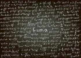Physics formulas drawn by hand on the black chalkboard for the background. Vector illustration