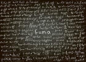 Physics formulas drawn by hand on the black chalkboard for the background. Vector illustration