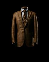 AI generated Elegant Brown Men's Suit Isolated on Black Background. Generative AI photo