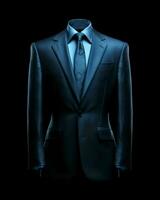 AI generated Elegant Blue Men's Suit Isolated on Black Background. Generative AI photo