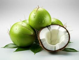 AI generated Fresh Green Coconut. Young Coconut Pieces. Generative AI photo