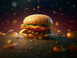 AI generated A Delicious Burger with Universe Background. Hamburger. AI Generative photo