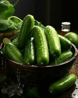 AI generated Fresh Cucumber with Water Droplets. Generative AI photo