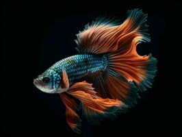 AI generated Beautiful Siamese Fighting Fish. Close Up of Betta Fish Isolated on Black Background. Generative AI photo