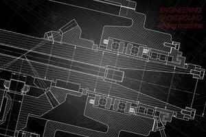 mecánico Ingenieria dibujos en negro antecedentes. molienda máquina huso. técnico diseño. cubrir vector