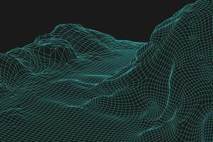 azul resumen vector estructura metálica paisaje antecedentes. 3d futurista malla montañas. Años 80 retro ilustración. ciberespacio tecnología valles