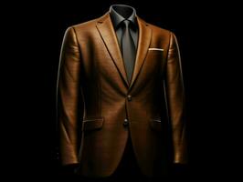 AI generated Elegant Brown Men's Suit Isolated on Black Background. Generative AI photo