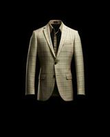 AI generated Elegant Beige Men's Suit with Gingham Motif Isolated on Black Background. Generative AI photo