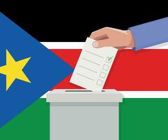 South Sudan election concept. Hand puts vote bulletin vector