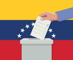 Venezuela election concept. Hand puts vote bulletin vector