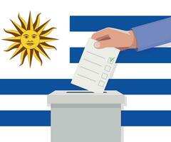 Uruguay election concept. Hand puts vote bulletin vector