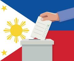 Philippines election concept. Hand puts vote bulletin vector