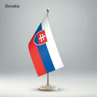 Flag of Slovakia hanging on a flag stand. vector