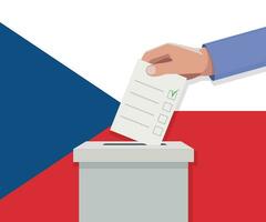Czech Republic election concept. Hand puts vote bulletin vector