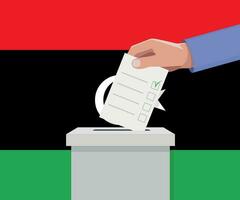 Libya election concept. Hand puts vote bulletin vector