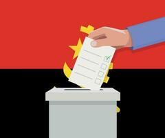 Angola election concept. Hand puts vote bulletin vector